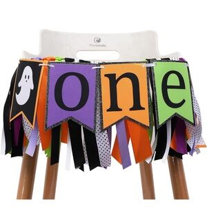 Halloween Themed High Chair Banner First Birthday One Year Party Decoration